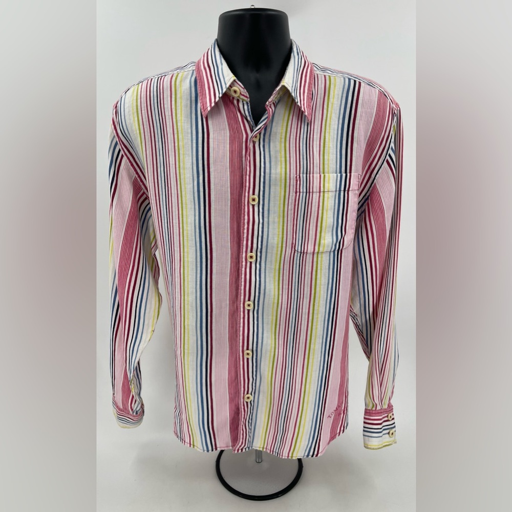 Tommy Bahama Button Down Shirt Long Sleeve 100% Linen Striped Relax Mens Large L